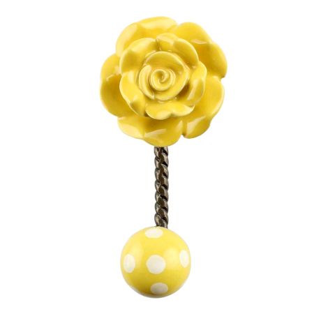 Yellow Flower Ceramic Wall Hook in Antique Fitting
